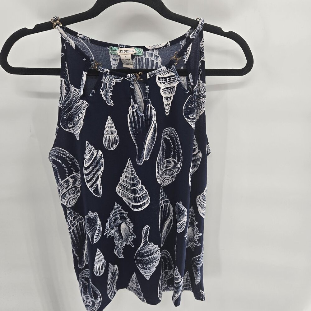 By Design Navy White Seashell Nautical Tank Top Medium